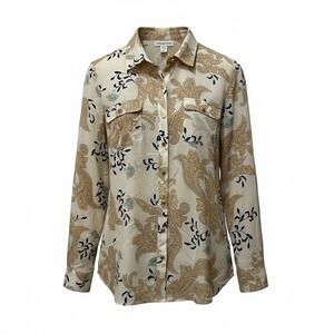 Coldwater Creek XL 16 Paisley Floral Print Button Down Shirt Long Sleeve Beige